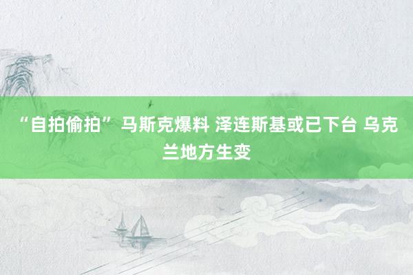 “自拍偷拍” 马斯克爆料 泽连斯基或已下台 乌克兰地方生变